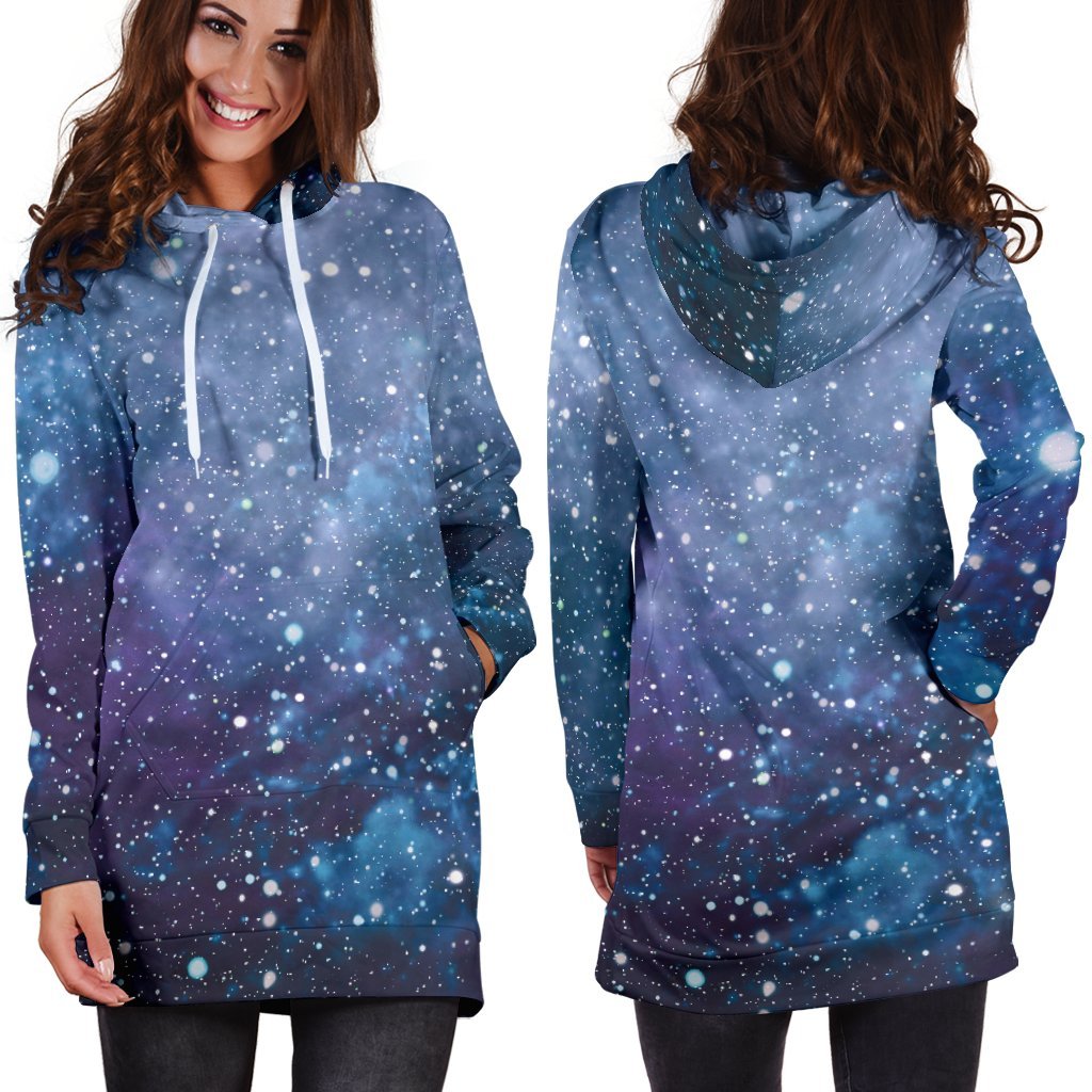 Blue Cloud Starfield Galaxy Space Print Hoodie Dress GearFrost
