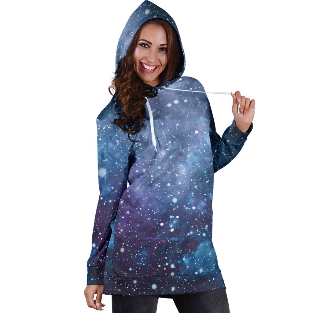Blue Cloud Starfield Galaxy Space Print Hoodie Dress GearFrost