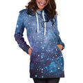Blue Cloud Starfield Galaxy Space Print Pullover Hoodie Dress