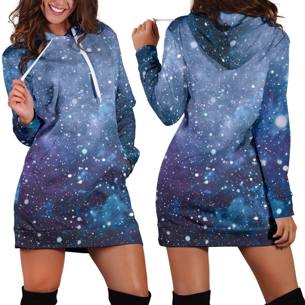 Blue Cloud Starfield Galaxy Space Print Hoodie Dress GearFrost