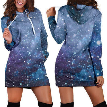 Blue Cloud Starfield Galaxy Space Print Hoodie Dress GearFrost