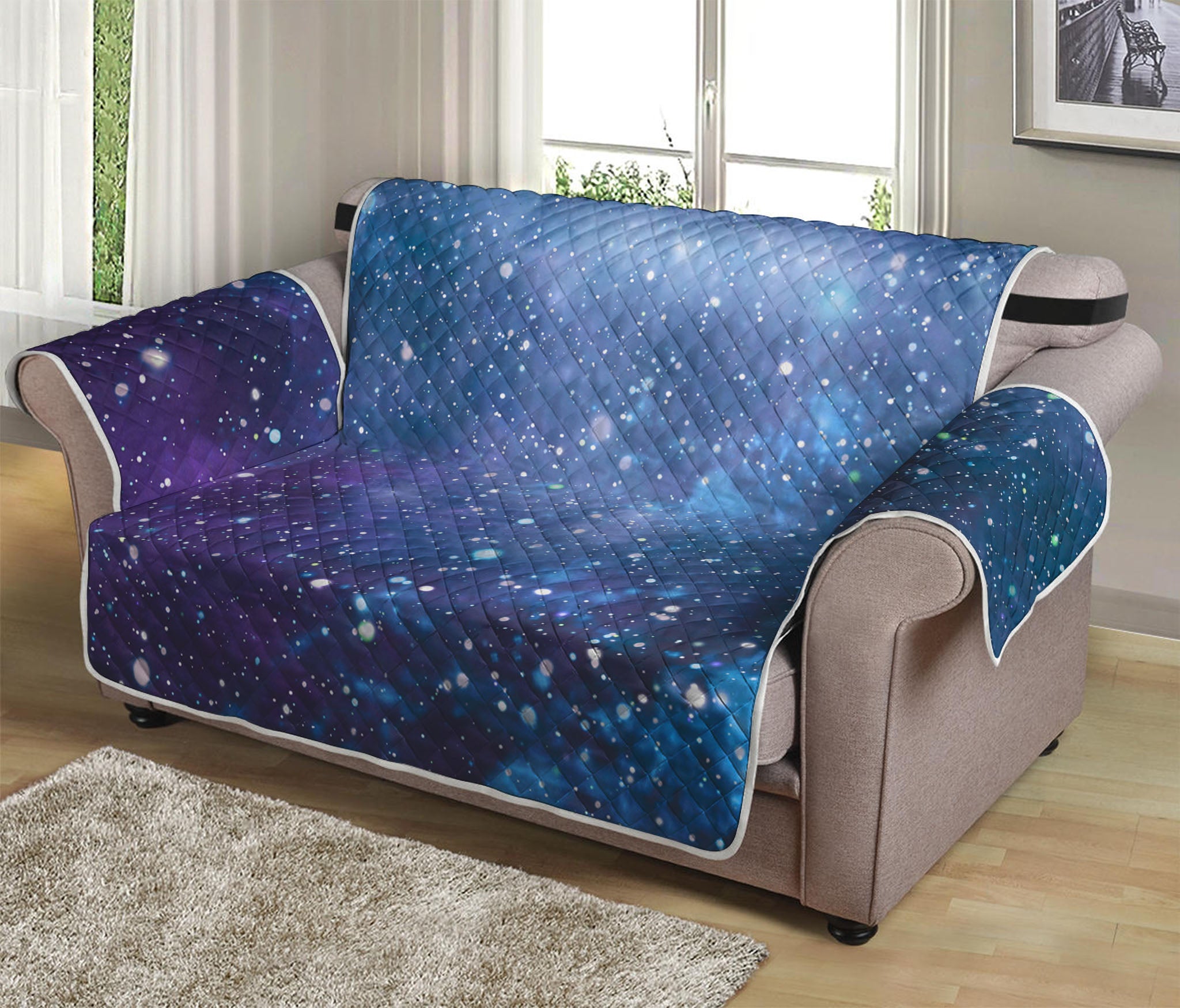 Blue Cloud Starfield Galaxy Space Print Loveseat Protector