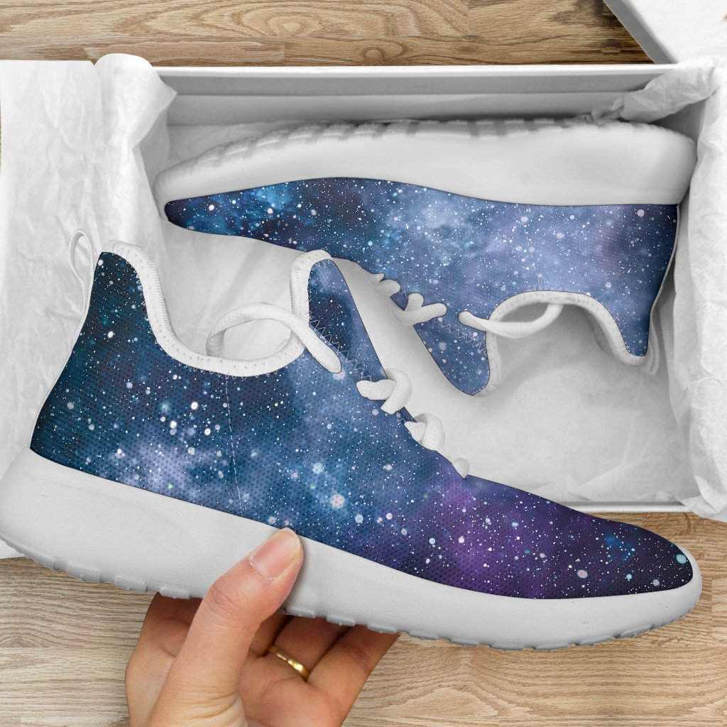 Blue Cloud Starfield Galaxy Space Print Mesh Knit Shoes GearFrost