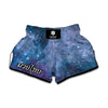 Blue Cloud Starfield Galaxy Space Print Muay Thai Boxing Shorts