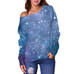 Blue Cloud Starfield Galaxy Space Print Off Shoulder Sweatshirt GearFrost