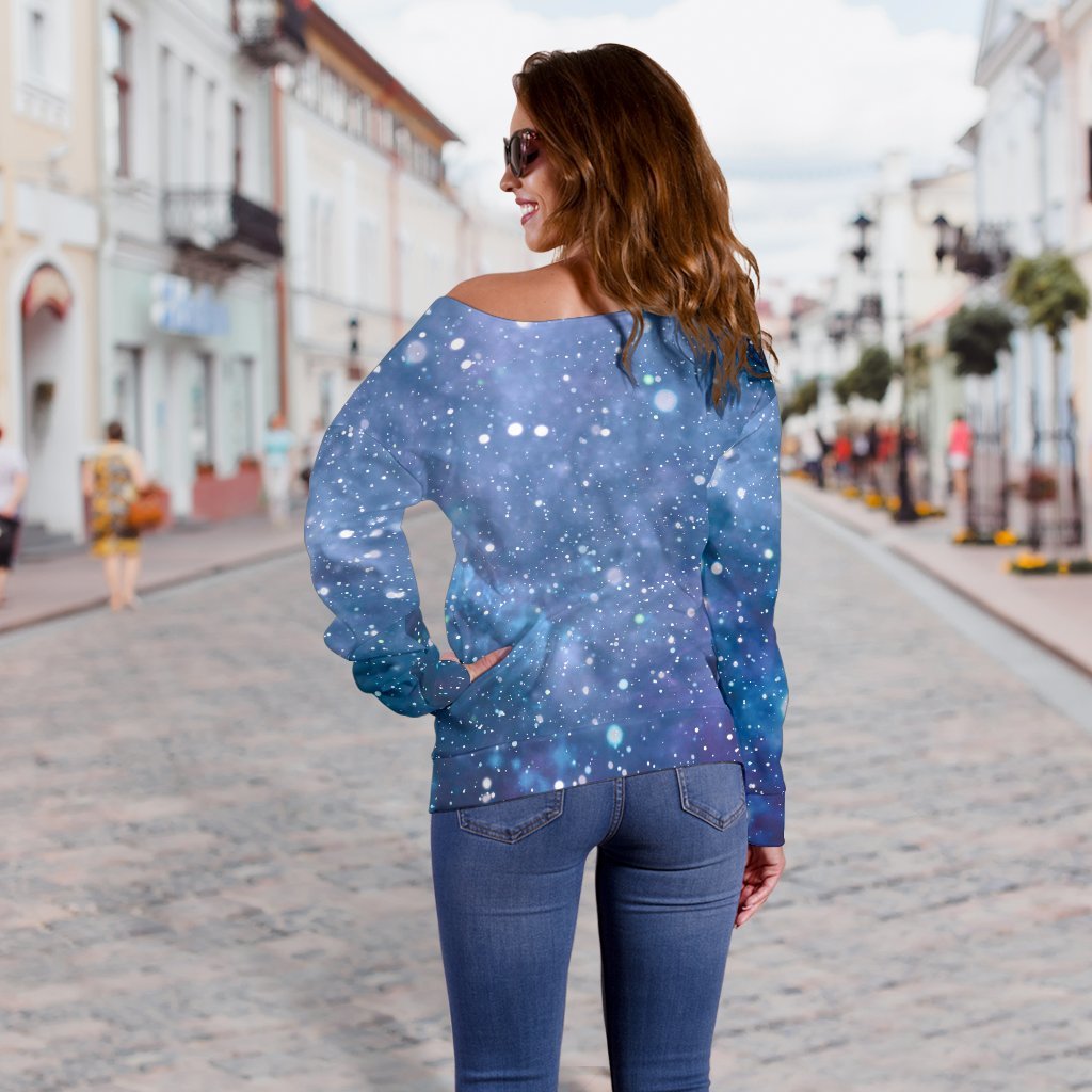 Blue Cloud Starfield Galaxy Space Print Off Shoulder Sweatshirt GearFrost