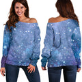 Blue Cloud Starfield Galaxy Space Print Off The Shoulder Sweatshirt