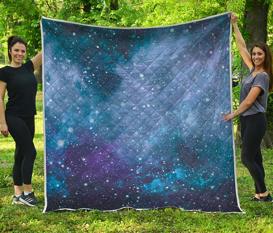 Blue Cloud Starfield Galaxy Space Print Quilt
