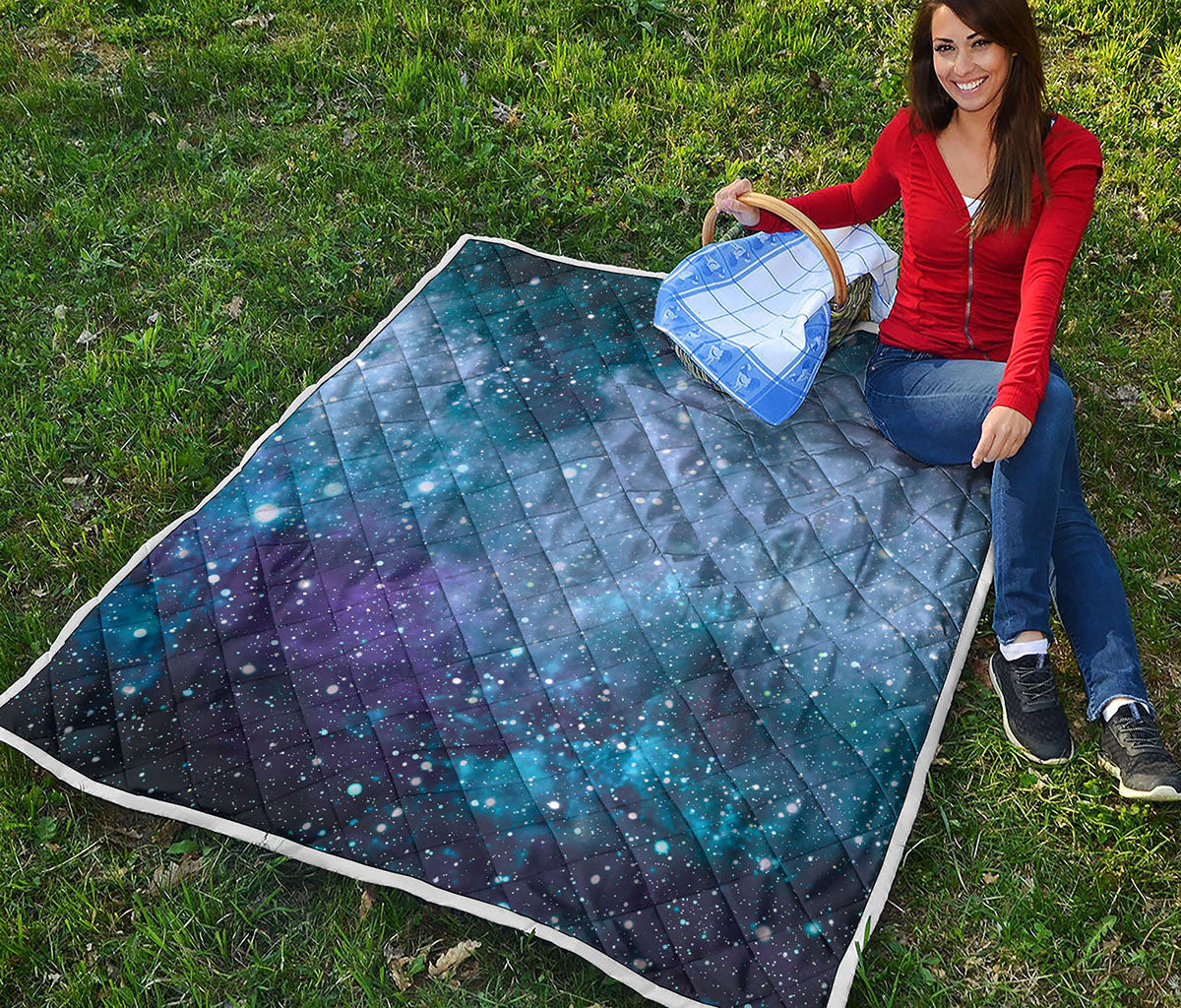 Blue Cloud Starfield Galaxy Space Print Quilt