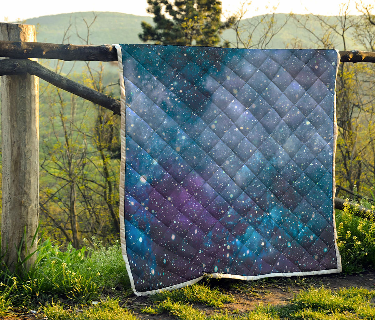 Blue Cloud Starfield Galaxy Space Print Quilt