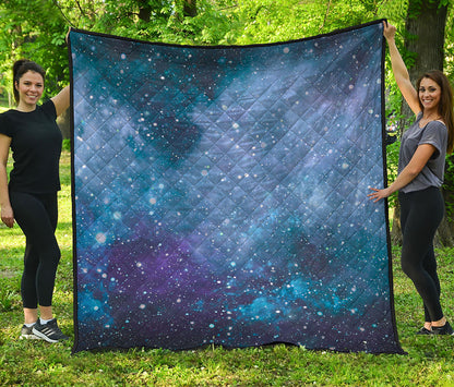 Blue Cloud Starfield Galaxy Space Print Quilt