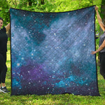 Blue Cloud Starfield Galaxy Space Print Quilt