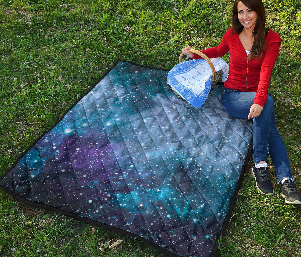 Blue Cloud Starfield Galaxy Space Print Quilt