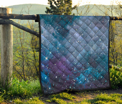 Blue Cloud Starfield Galaxy Space Print Quilt