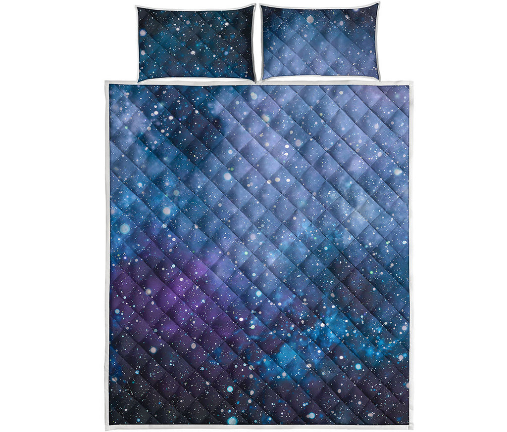 Blue Cloud Starfield Galaxy Space Print Quilt Bed Set