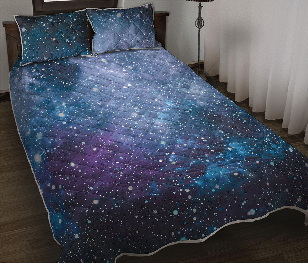 Blue Cloud Starfield Galaxy Space Print Quilt Bed Set