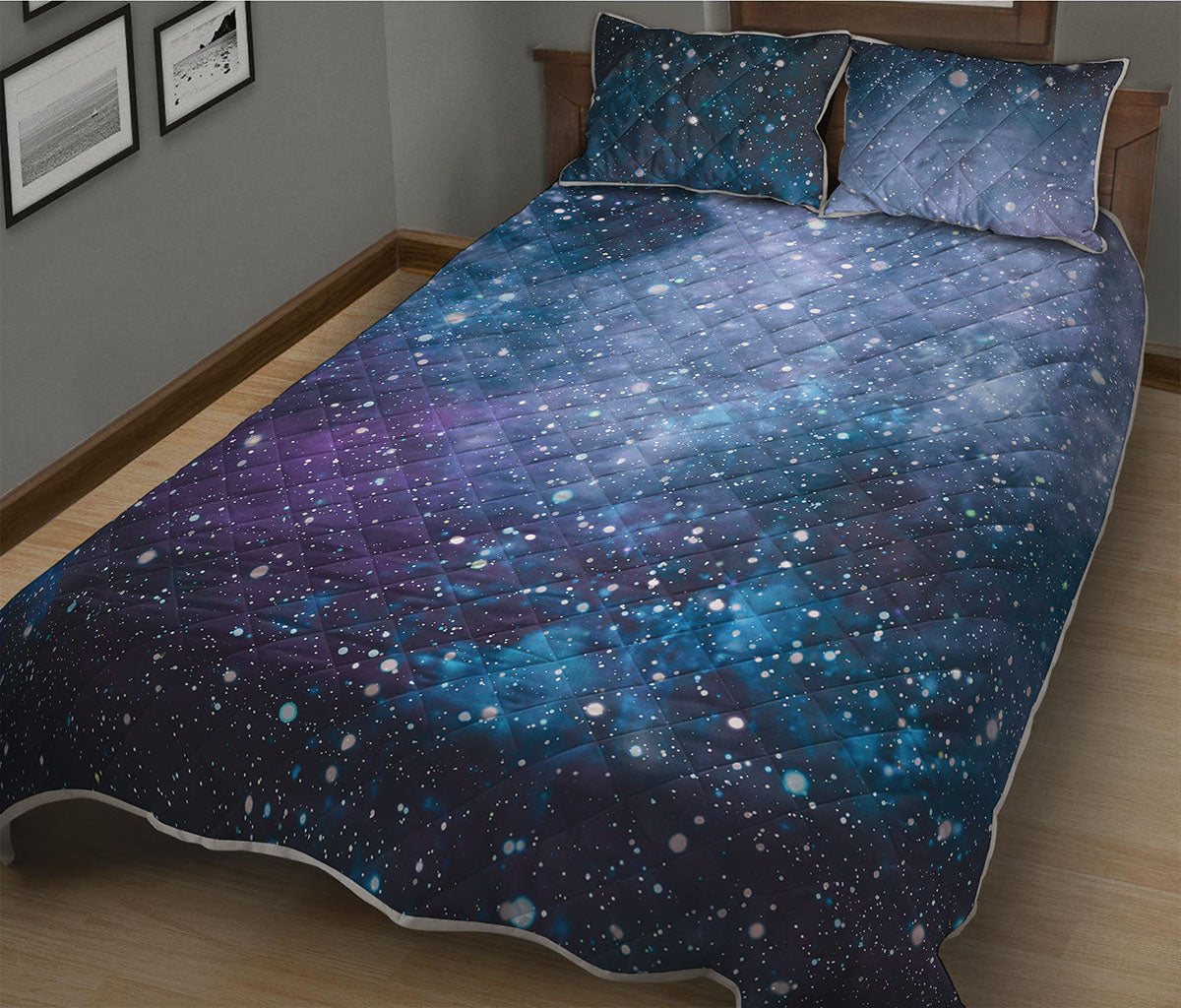 Blue Cloud Starfield Galaxy Space Print Quilt Bed Set