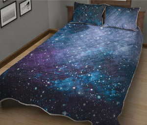 Blue Cloud Starfield Galaxy Space Print Quilt Bed Set