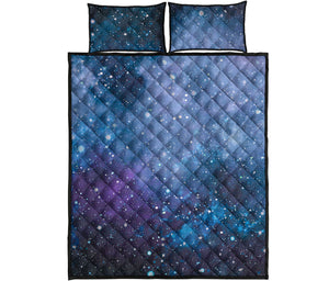 Blue Cloud Starfield Galaxy Space Print Quilt Bed Set