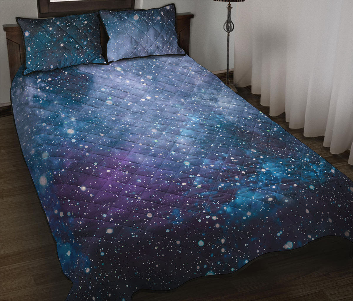 Blue Cloud Starfield Galaxy Space Print Quilt Bed Set