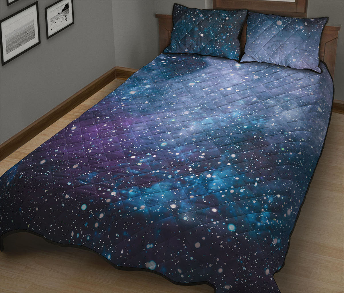 Blue Cloud Starfield Galaxy Space Print Quilt Bed Set