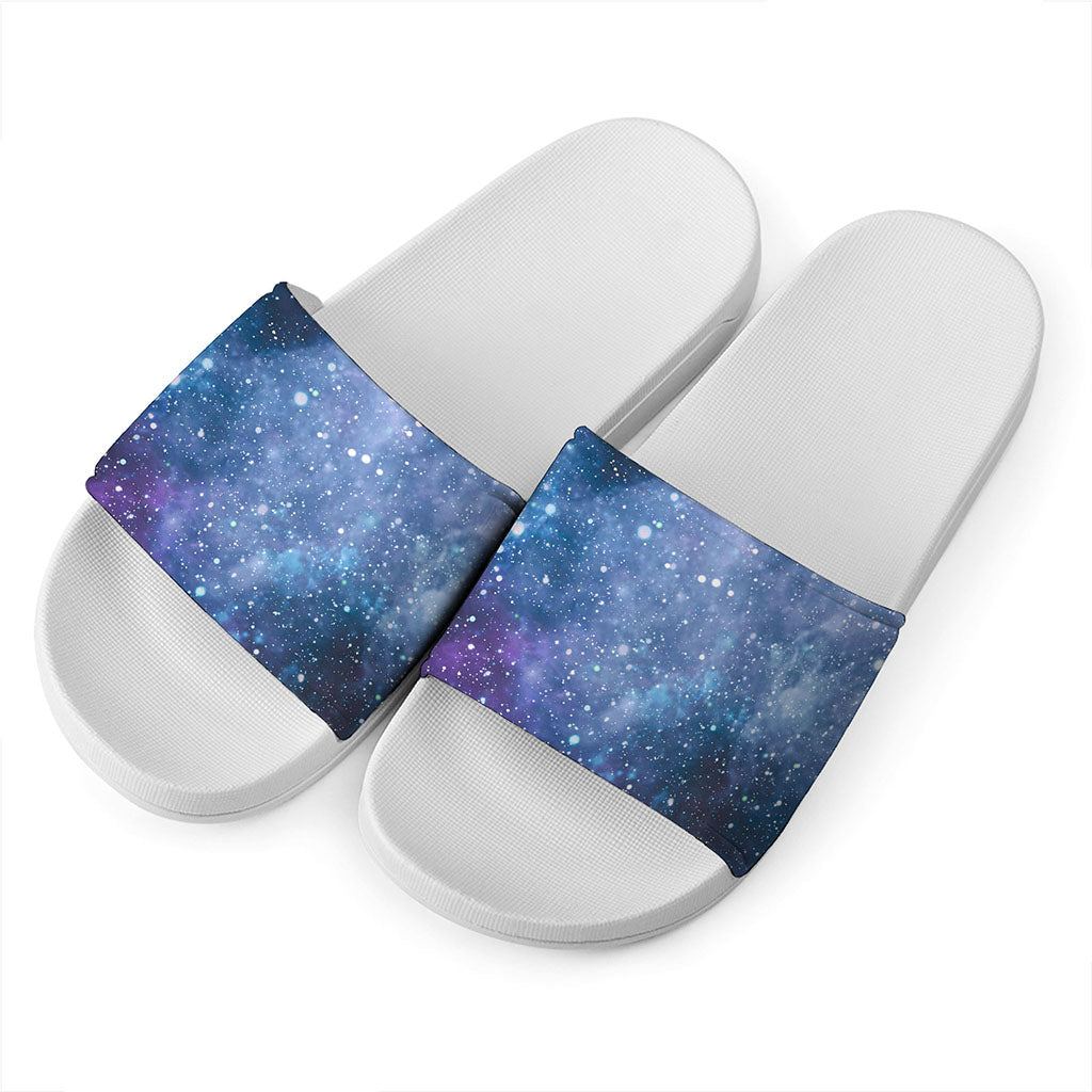 Blue Cloud Starfield Galaxy Space Print White Slide Sandals