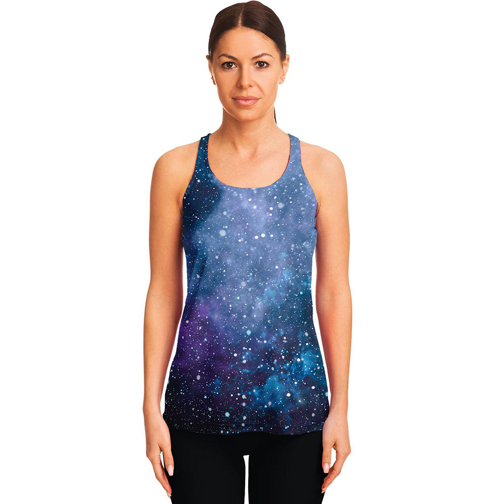 Blue Cloud Starfield Galaxy Space Print Women's Racerback Tank Top