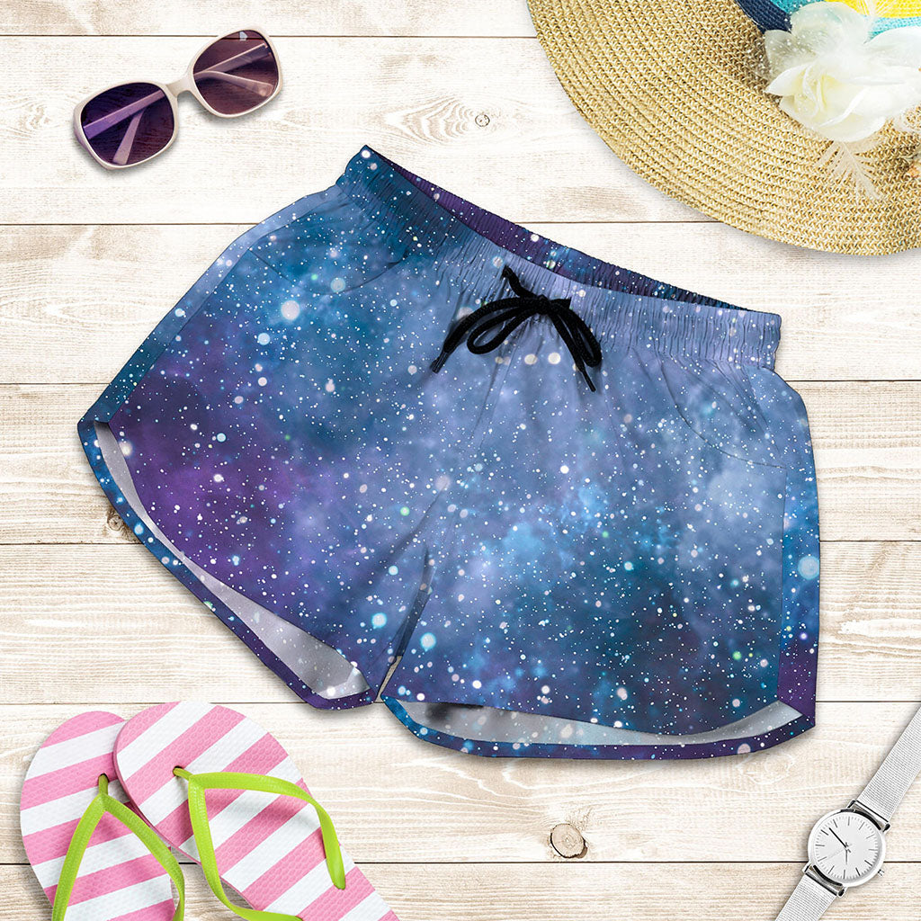 Blue Cloud Starfield Galaxy Space Print Women's Shorts