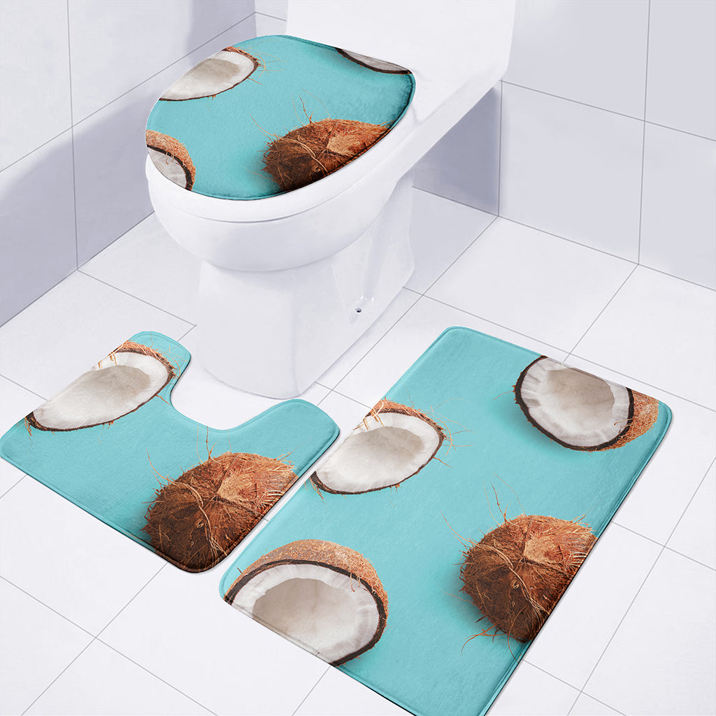 Blue Coconut Pattern Print 3 Piece Bath Mat Set
