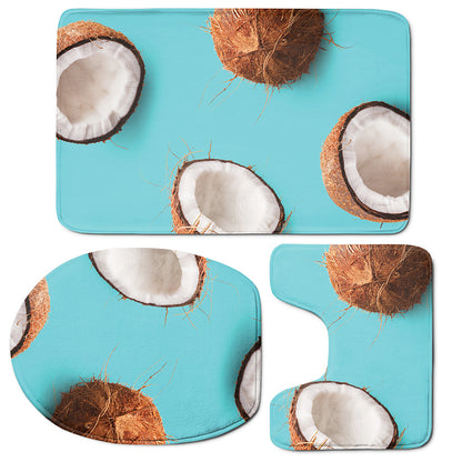 Blue Coconut Pattern Print 3 Piece Bath Mat Set