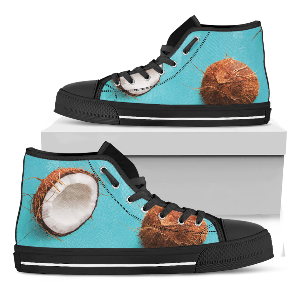 Blue Coconut Pattern Print Black High Top Shoes