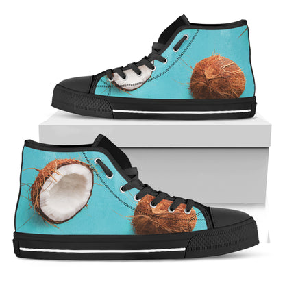 Blue Coconut Pattern Print Black High Top Shoes