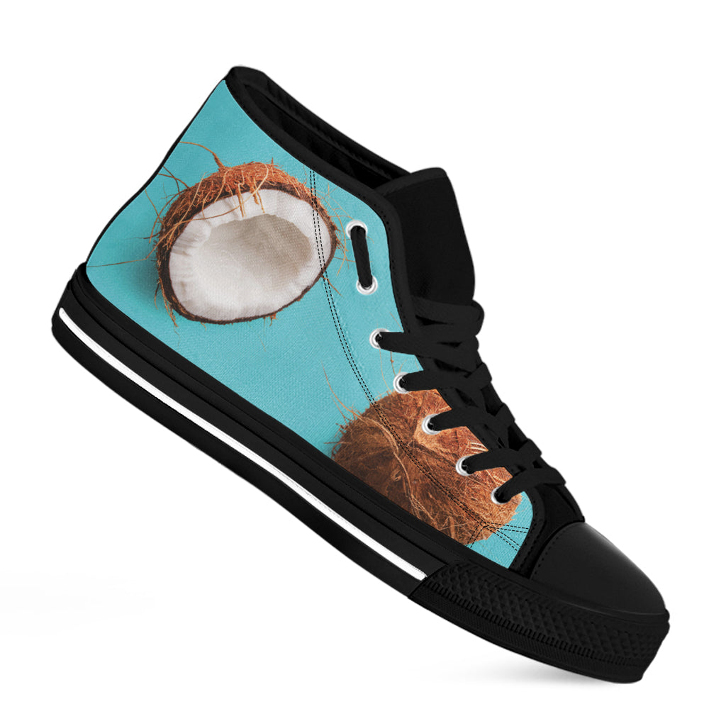 Blue Coconut Pattern Print Black High Top Shoes