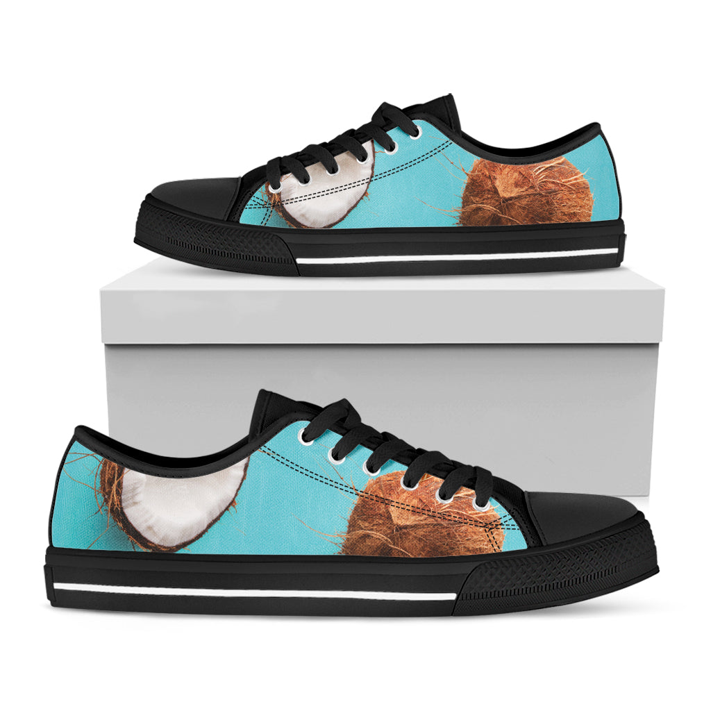 Blue Coconut Pattern Print Black Low Top Shoes