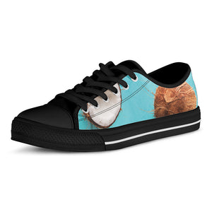 Blue Coconut Pattern Print Black Low Top Shoes