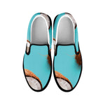 Blue Coconut Pattern Print Black Slip On Shoes