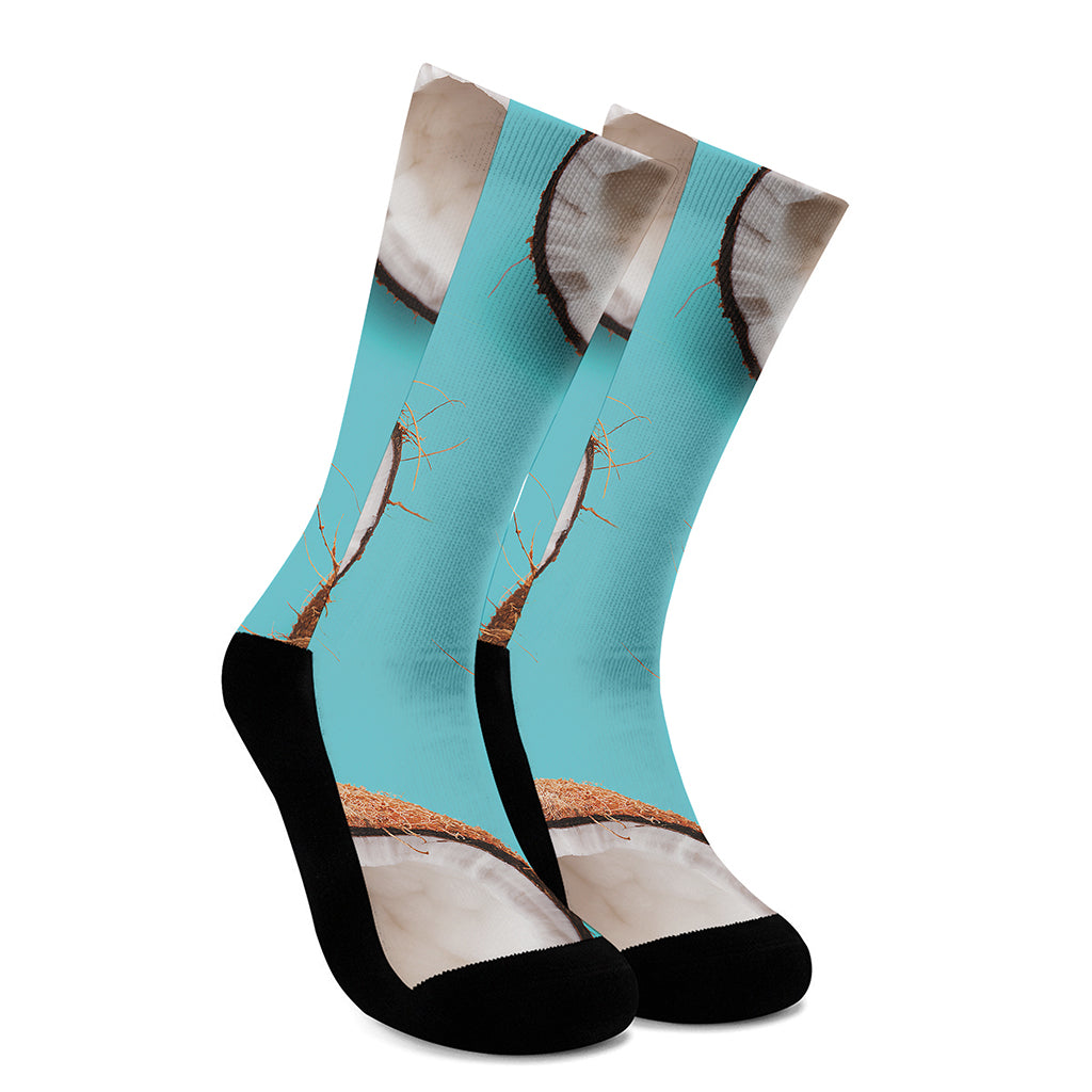 Blue Coconut Pattern Print Crew Socks