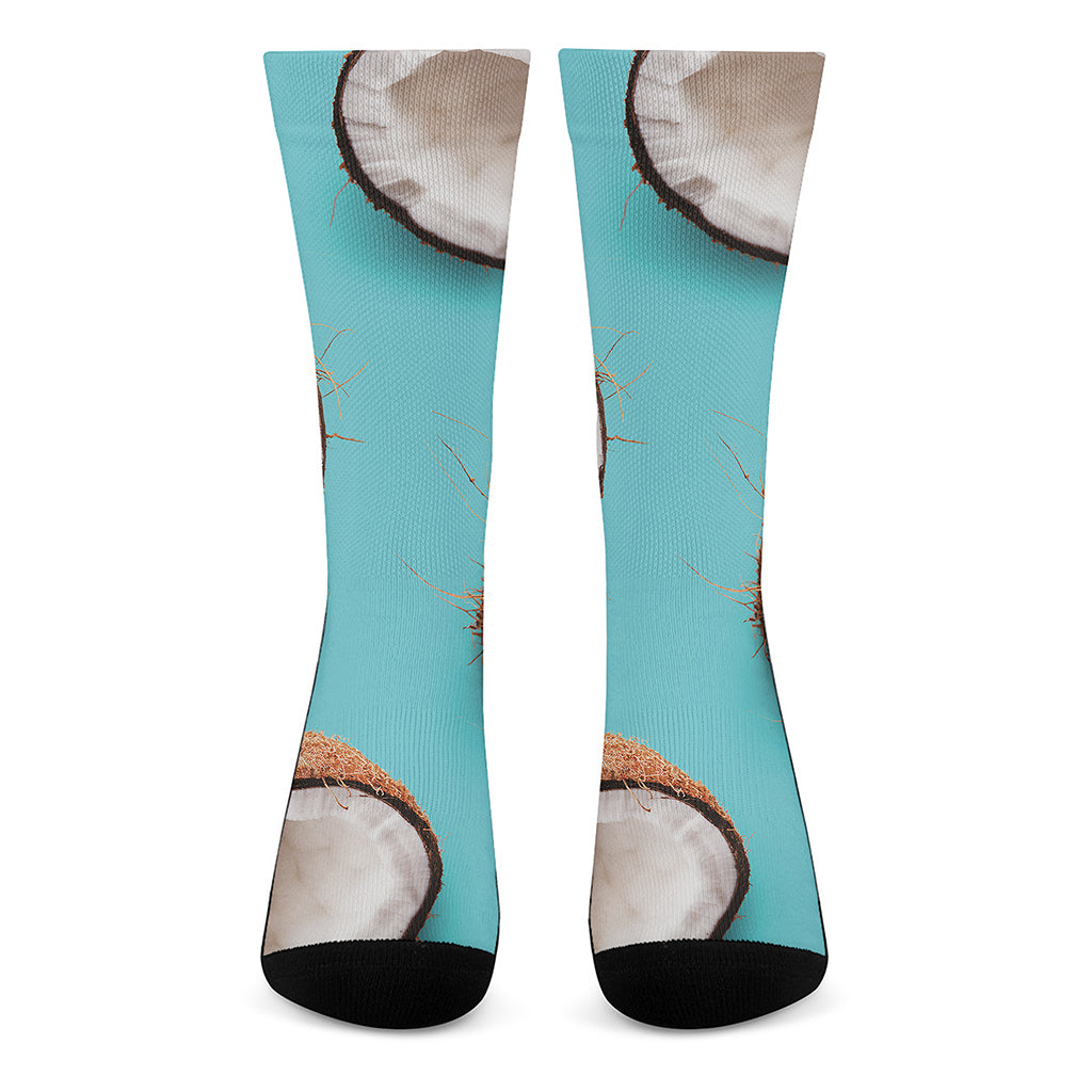 Blue Coconut Pattern Print Crew Socks