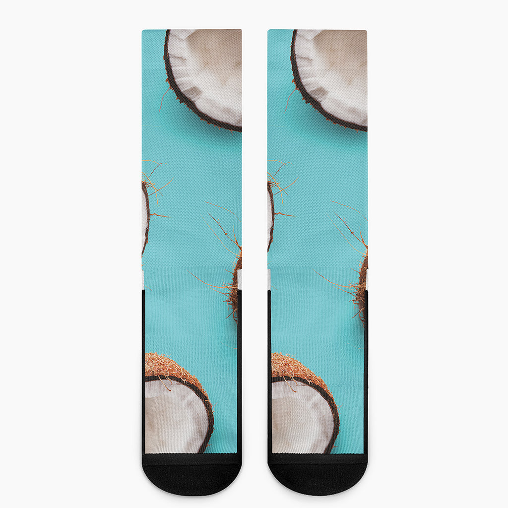 Blue Coconut Pattern Print Crew Socks