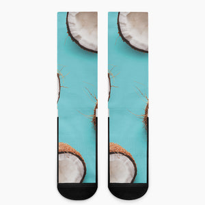 Blue Coconut Pattern Print Crew Socks