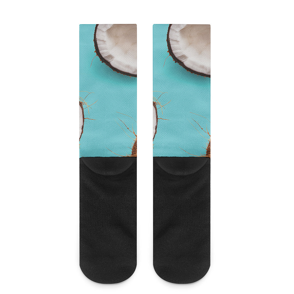 Blue Coconut Pattern Print Crew Socks