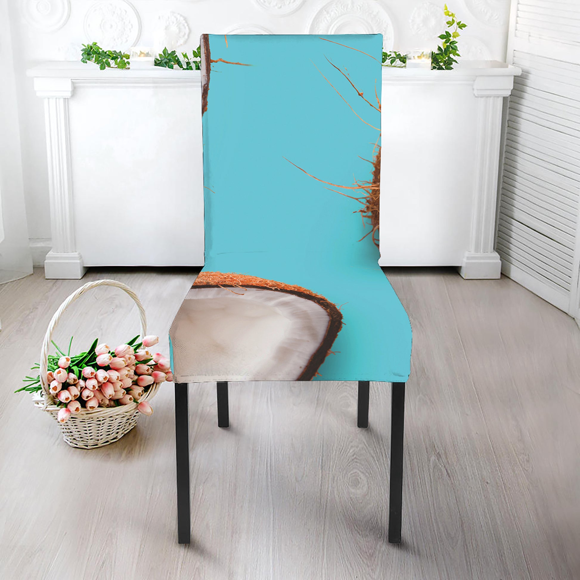 Blue Coconut Pattern Print Dining Chair Slipcover