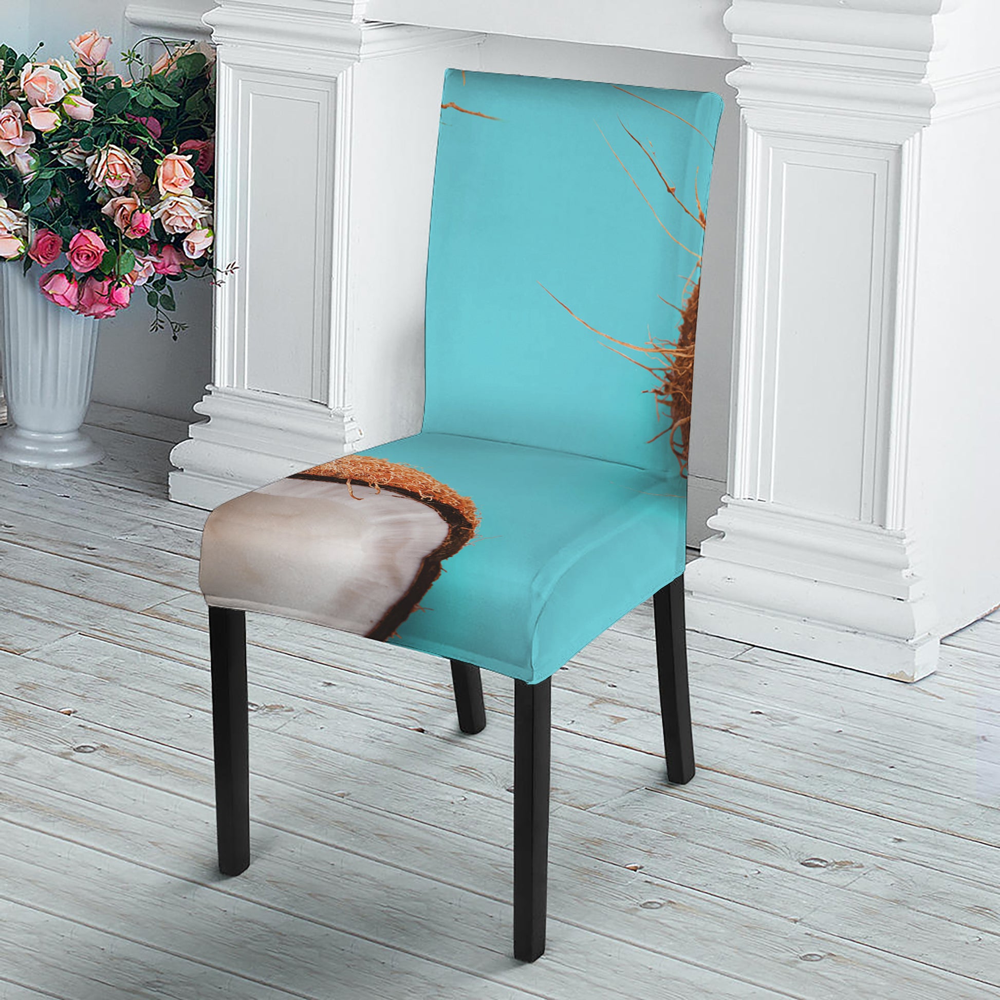 Blue Coconut Pattern Print Dining Chair Slipcover