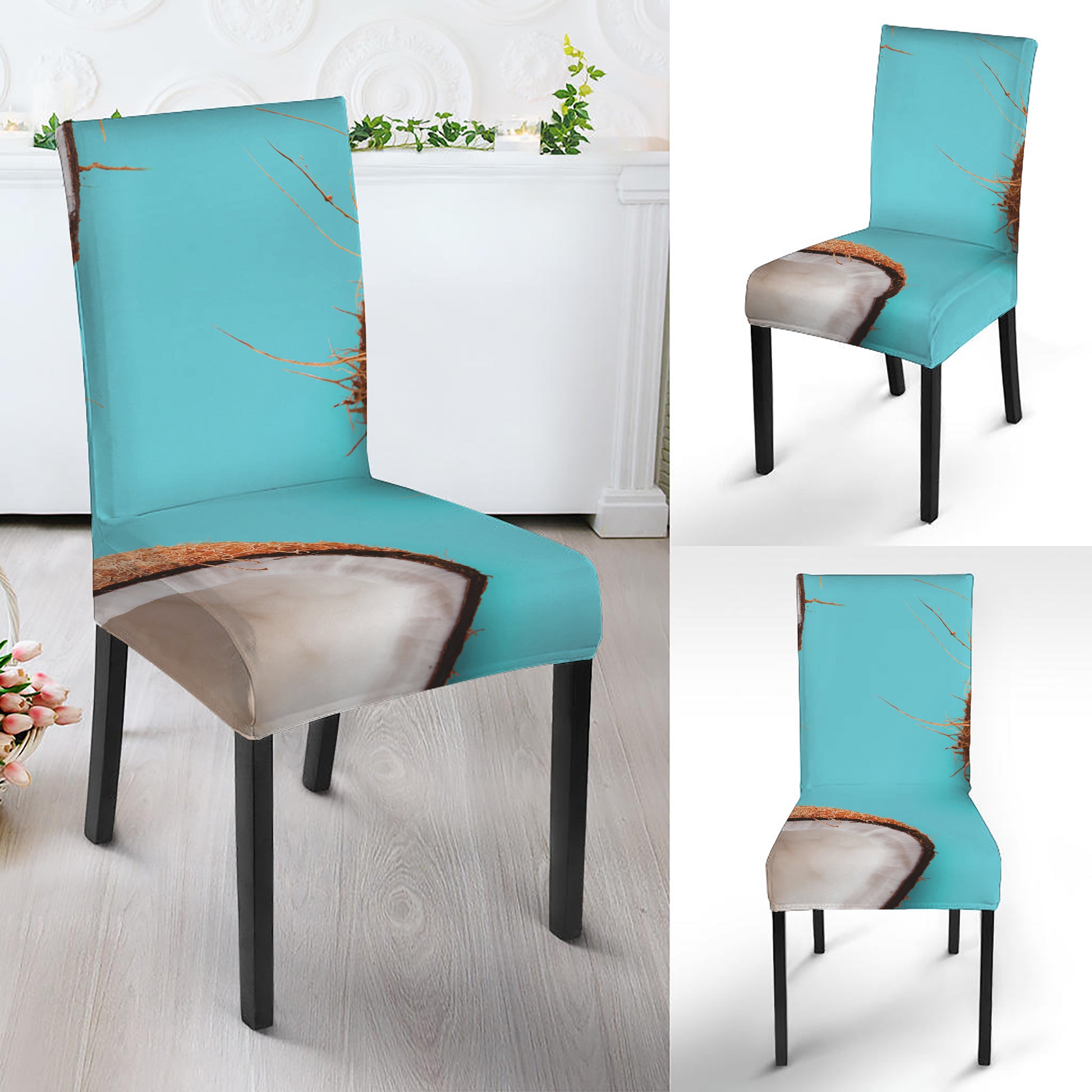 Blue Coconut Pattern Print Dining Chair Slipcover
