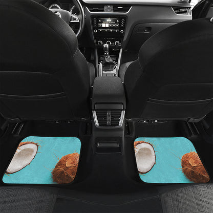 Blue Coconut Pattern Print Front and Back Car Floor Mats