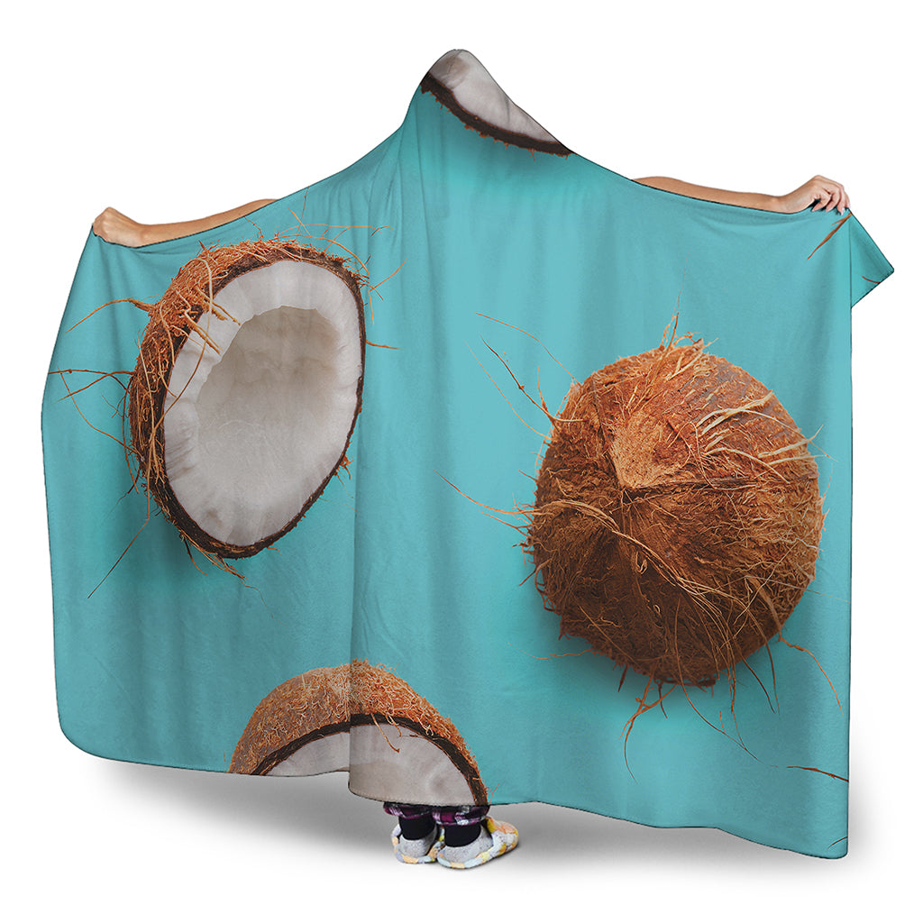 Blue Coconut Pattern Print Hooded Blanket