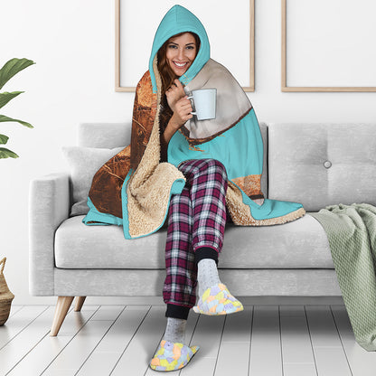 Blue Coconut Pattern Print Hooded Blanket