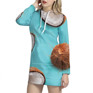 Blue Coconut Pattern Print Hoodie Dress