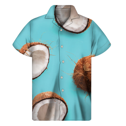 Blue Coconut Pattern Print Men's Short Sleeve Shirt