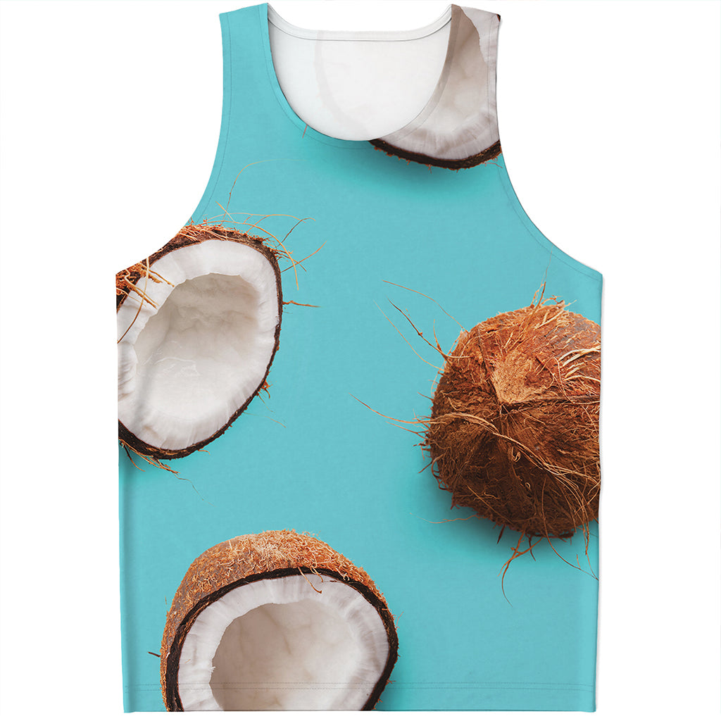 Blue Coconut Pattern Print Men's Tank Top